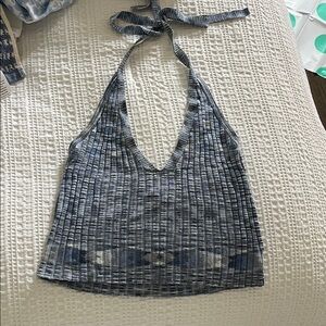 Striped Halter Neck Top - Blue